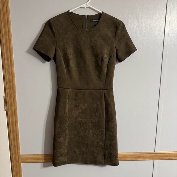 French Connection Velvet Olive Short Sleeve Mini Dress Size 2 - Picture 4 of 8